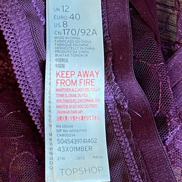 Topshop Floral Scalloped Lace Mesh Bra Burgundy & Black Sz 8 #38M - Picture 6 of 8